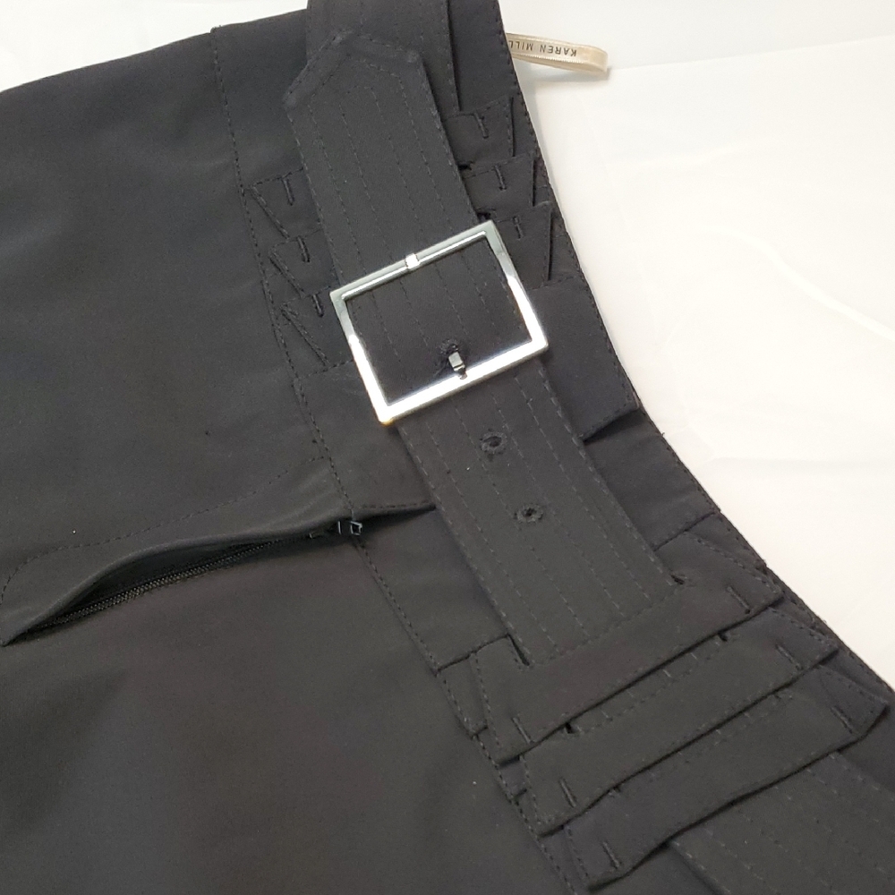 Karen Millen Black Boot Cut Flare Pants With Belt Office Trouser High Waist Sz 6 - Picture 6 of 14